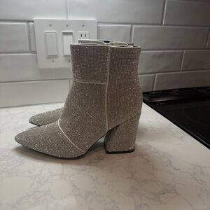 Target Women's Rhinestone Pointed Block Heel Ankle Boots - Silver